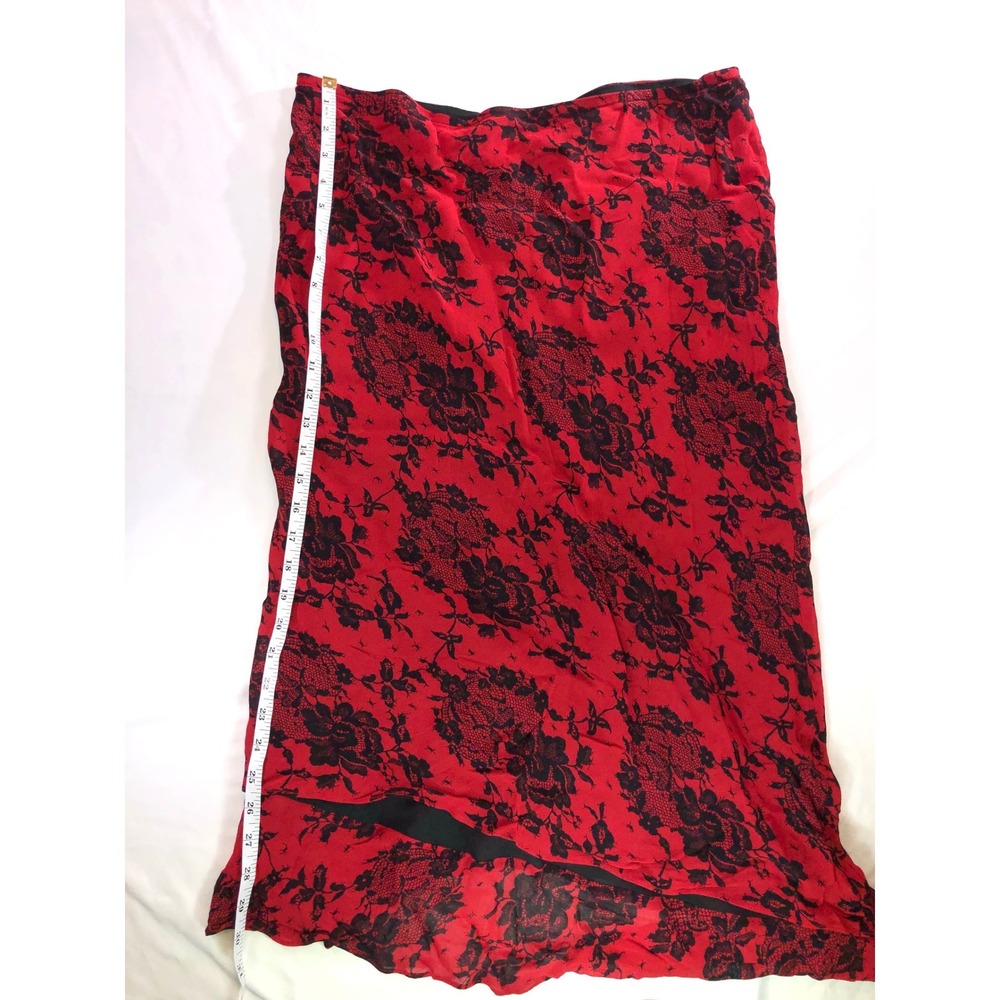 Vintage Donna Ricco Y2K Red Black Floral Lace Print Asymmetrical Midi Skirt XL